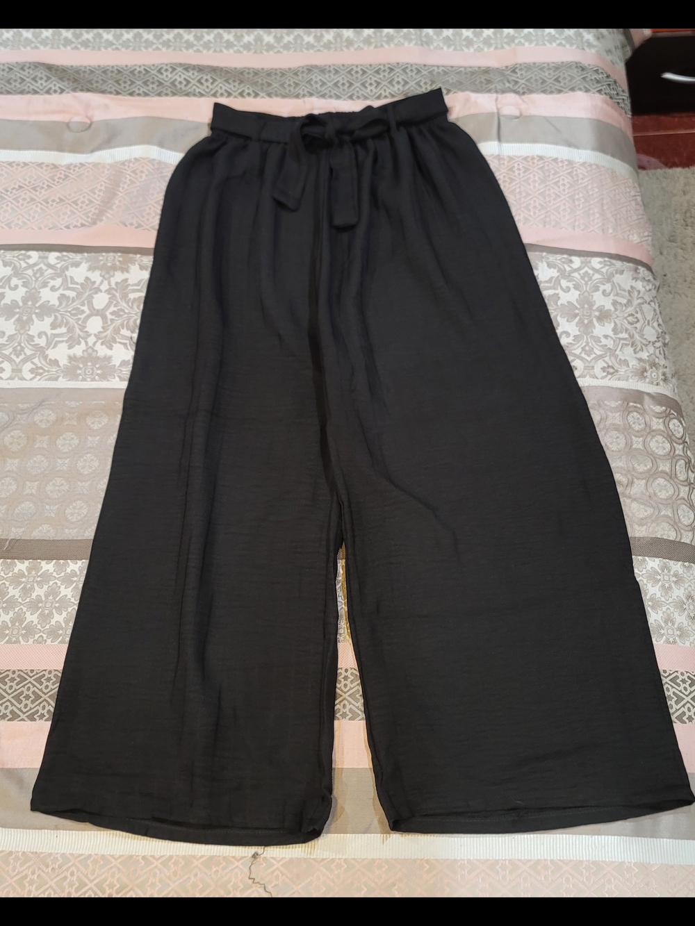 Women's Black Straight Leg Tie-Waist Pants